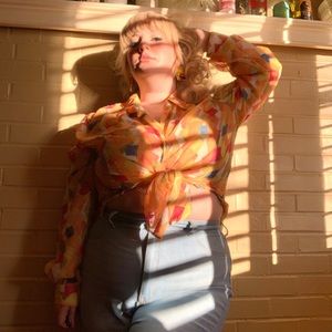 Vintage Y2K rainbow sheer button down blouse